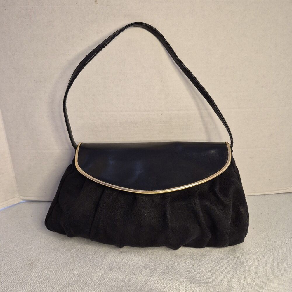 Victoria's Secret Evening Bag Soft Ruched Fabric Faux Leather Flap Snap 11x6x1.5